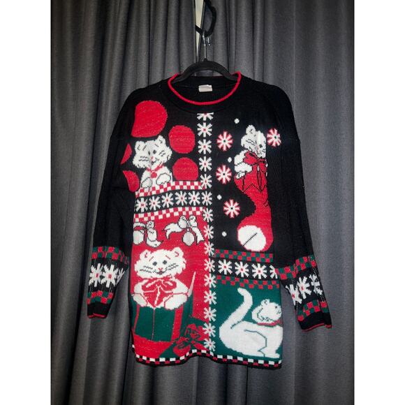 Ugly Christmas Sweater Xmas Size Medium Vintage Cats - Picture 1 of 3